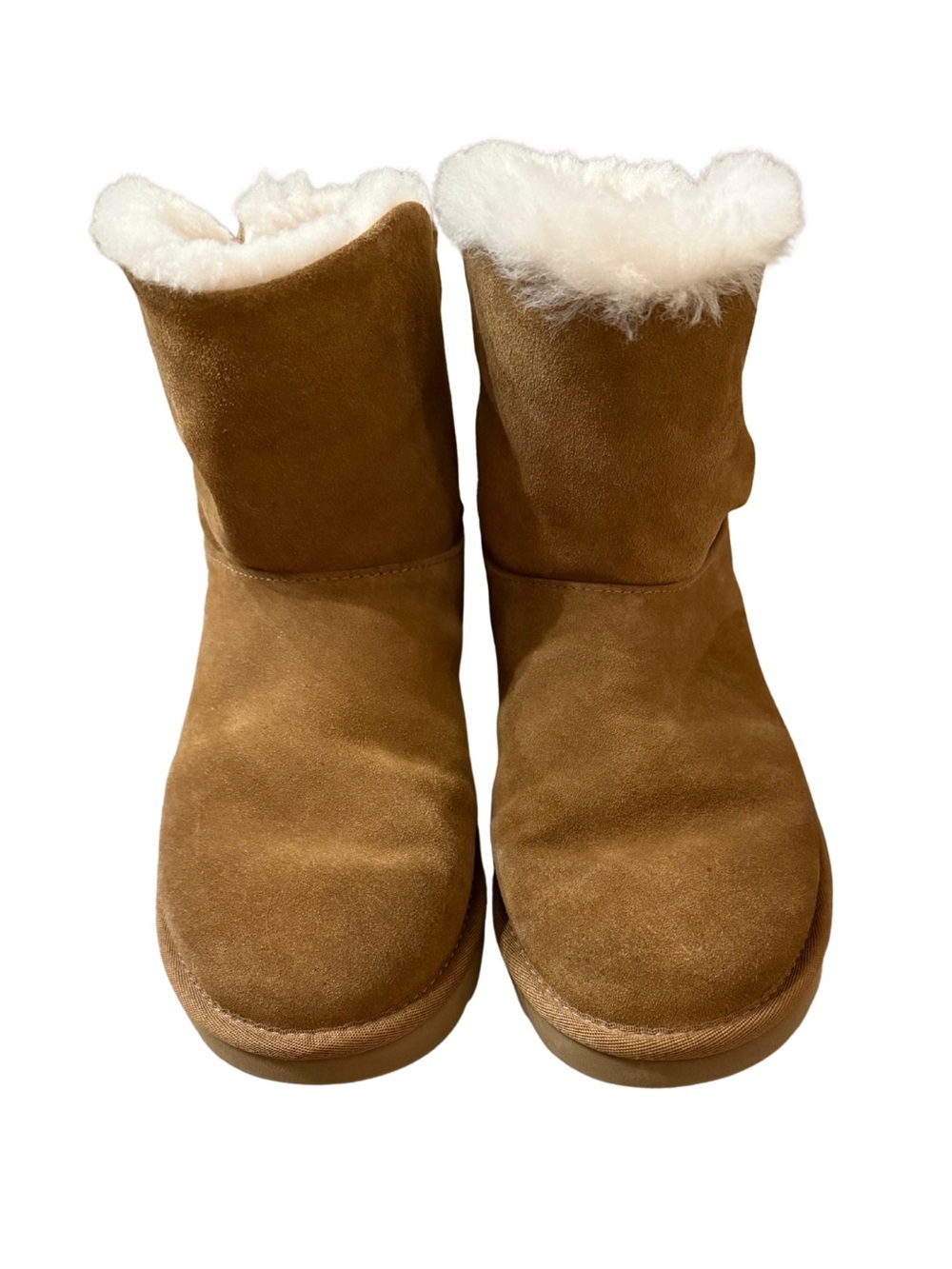 UGG Bailey Bow II Mini Boots Chestnut Suede Sheepskin Lined Women’s Size 8